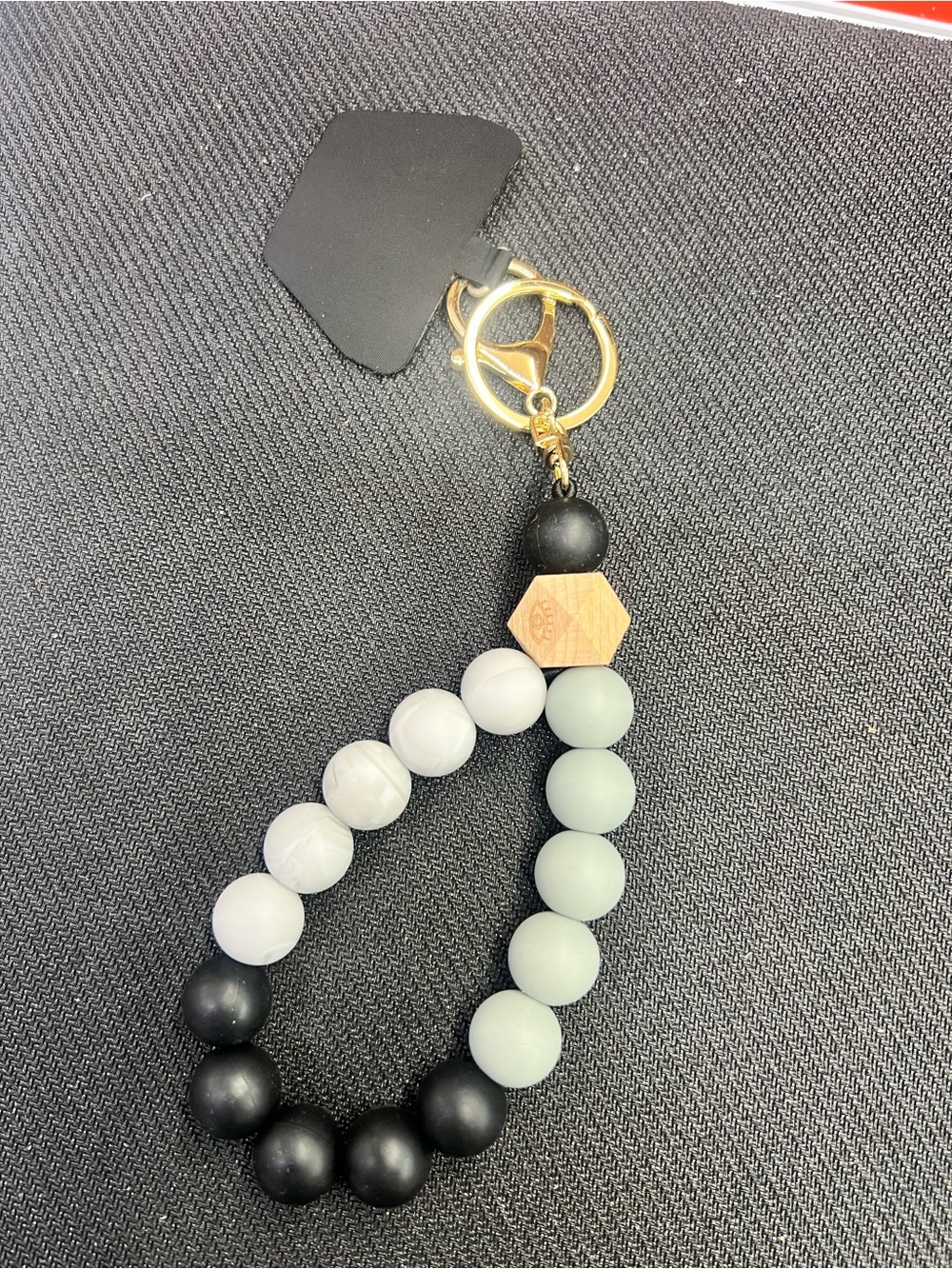 Handmade Beaded Teething/Keyring Strap in Black, White & Mint